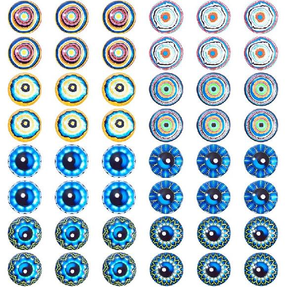 Pandahall 60Pcs Evil Eye Glass Cabochons - 12mm Half Round Flatback Dome Lucky Eye Cameo Gem Cover Beads for Pendant Props Photo Jewelry Making