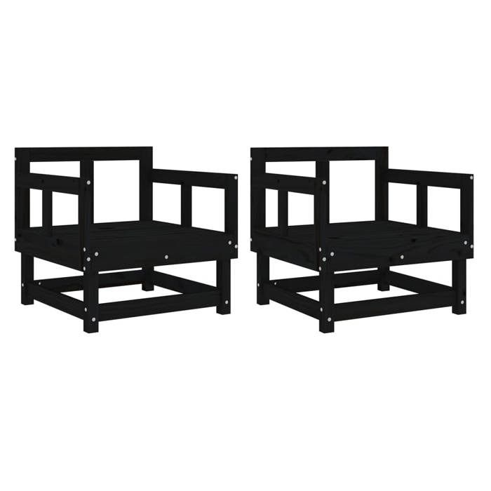 VidaXL Chaises de jardin 2 pcs noir bois massif de pin 825391