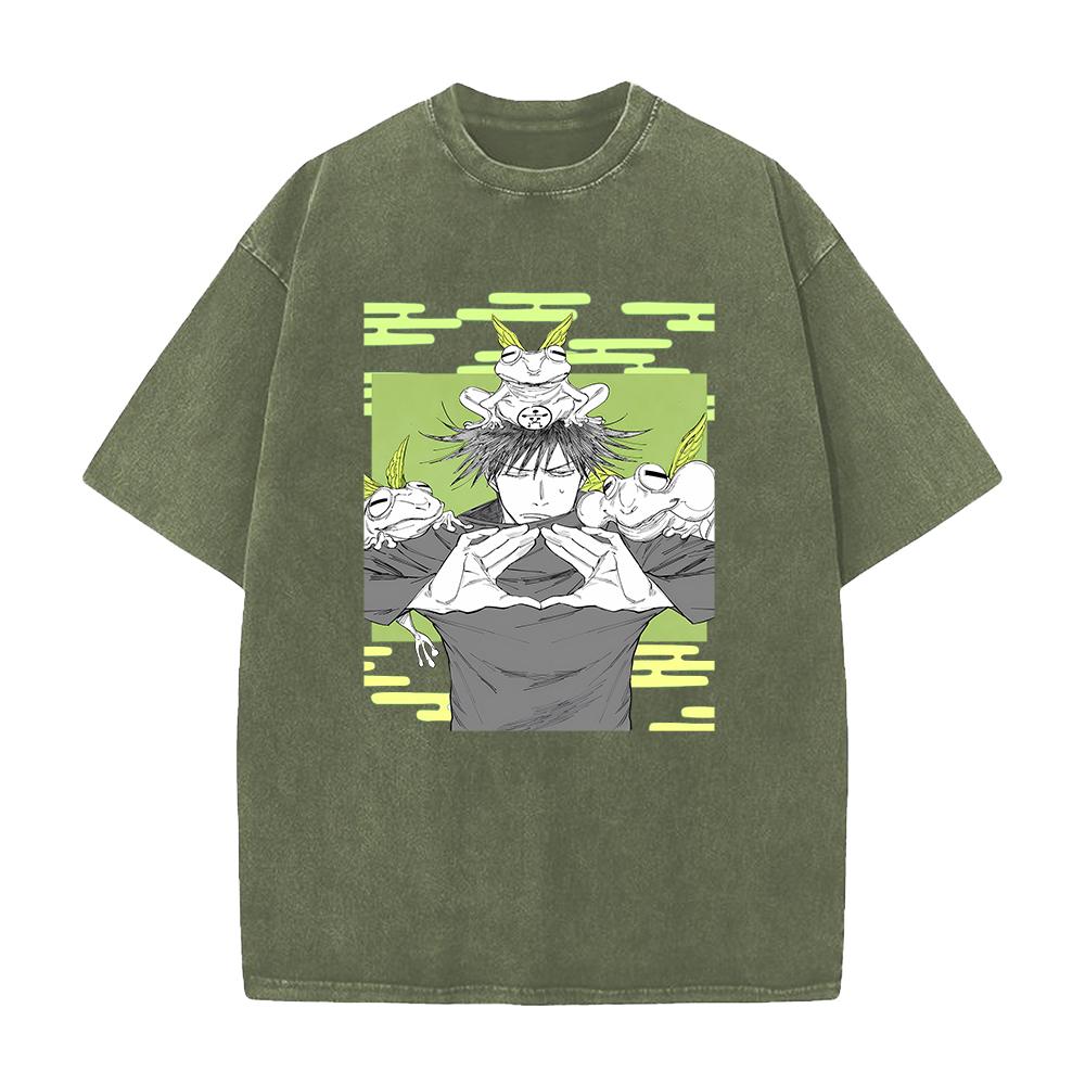 Jujutsu Kaisen Anime T-Shirt Fushiguro Megumi Lustiges bedrucktes T-Shirt Herren Vintage gewaschene T-Shirts Harajuku Männlich Lässiges Baumwoll-T-Shirt