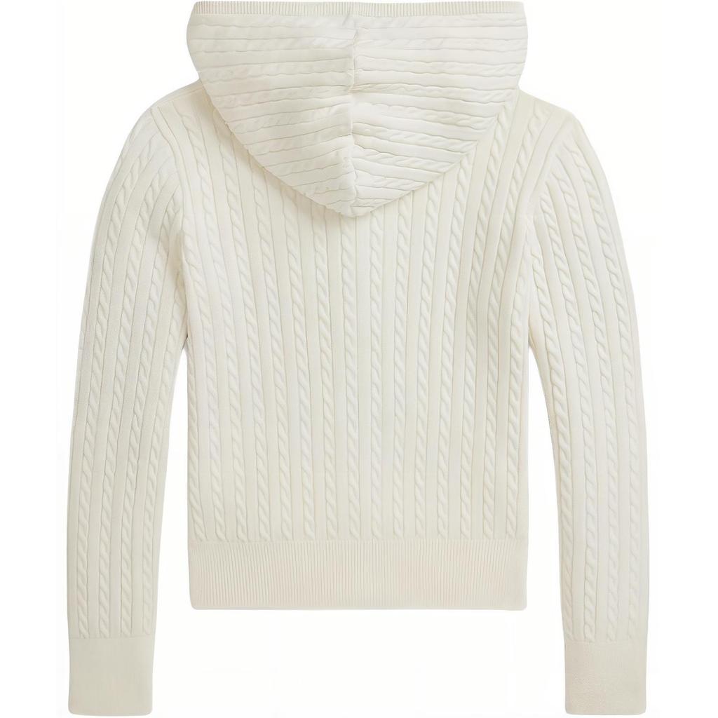 Polo Ralph Lauren Sweater FW24 Solid Color Cable Knit Hooded Zip Long Sleeve Knit Top Kids Sweaters Warm-White CWPOSWEG6820470-100