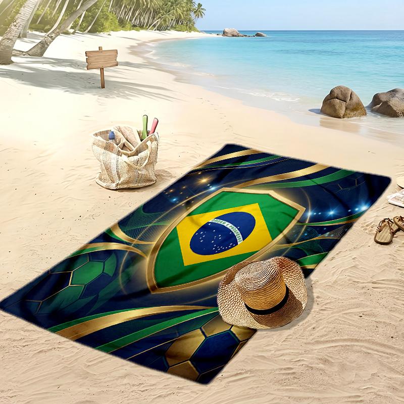 Brasilien Fußball Druck Strandtuch Schnelltrocknend Super Saugfähig Weiches Badetuch zum Schwimmen Strand Reisen Fan Souvenir Geschenk