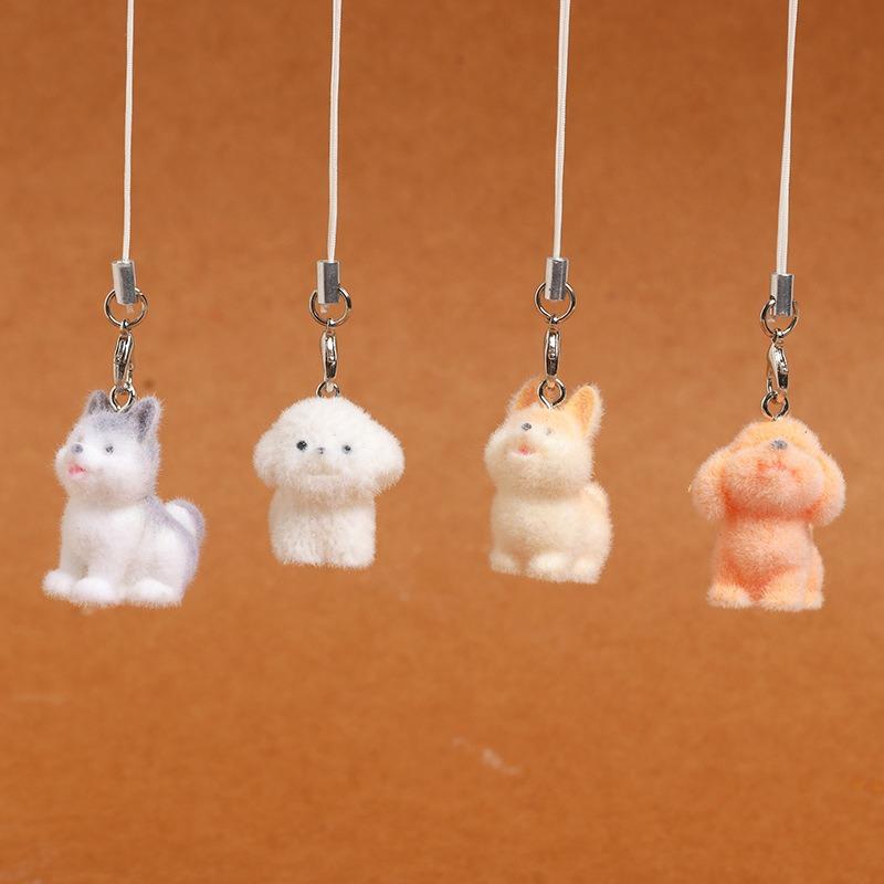 Flocked Puppy for Women Girl Mobile Phone Lanyard Dog Lovers Bag Charms Tremdy Key Chains Couple Friend Kids Gift Bag Charm
