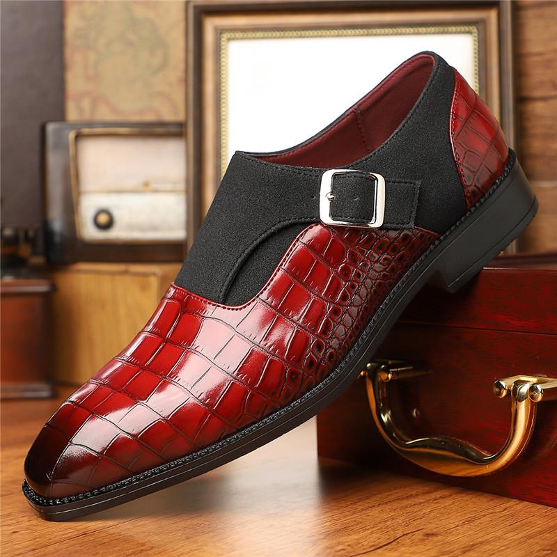 New Britain Men's Pointed Alligator Pattern Slip On Casual Shoes Business Monk Strap Loafers Formal Wedding Dress Footwear