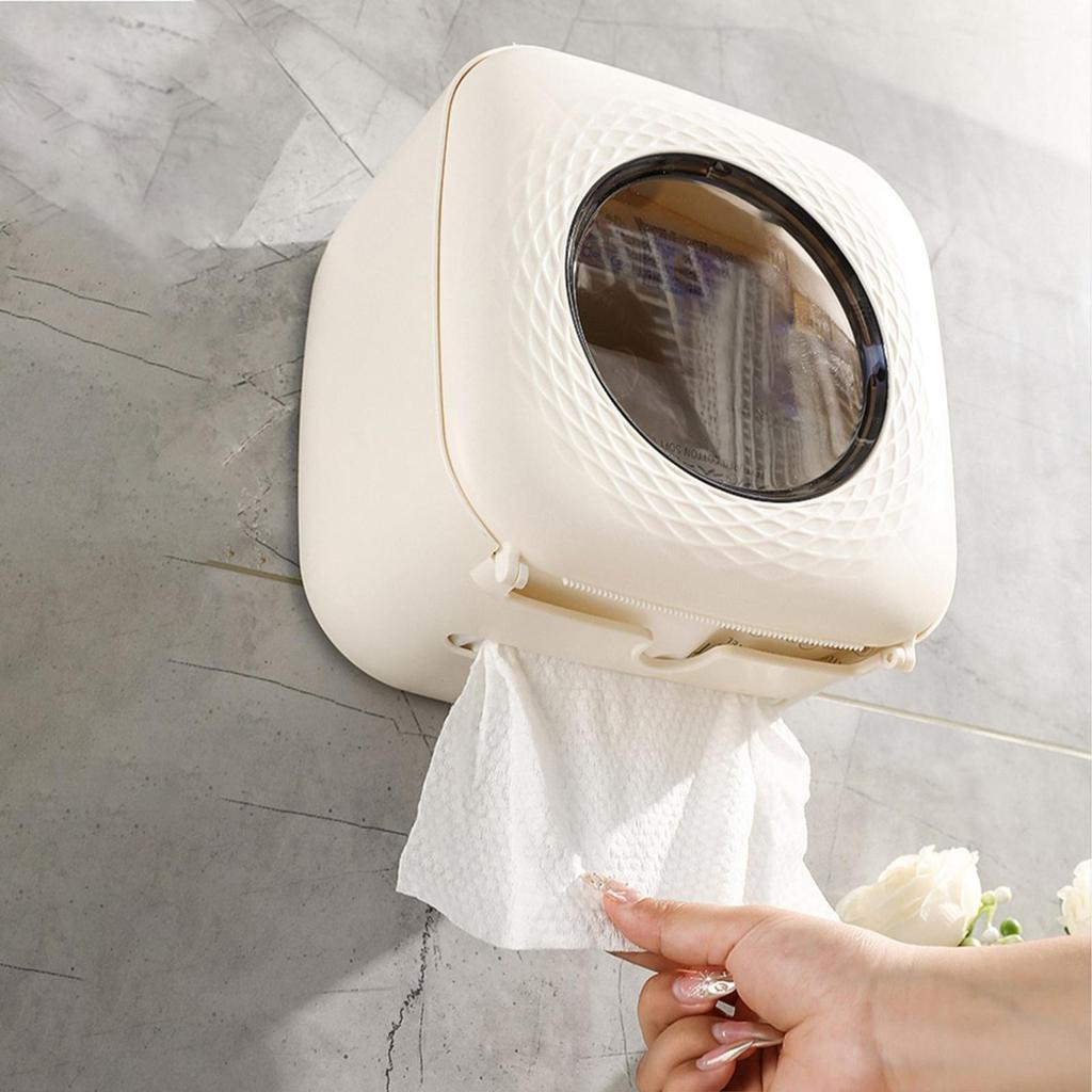 Toilet Roll Holder Wall Mounted Toilet Paper Roll Dispenser For Bathroom No Drilling Dustproof Organizer Box For Household Hotel