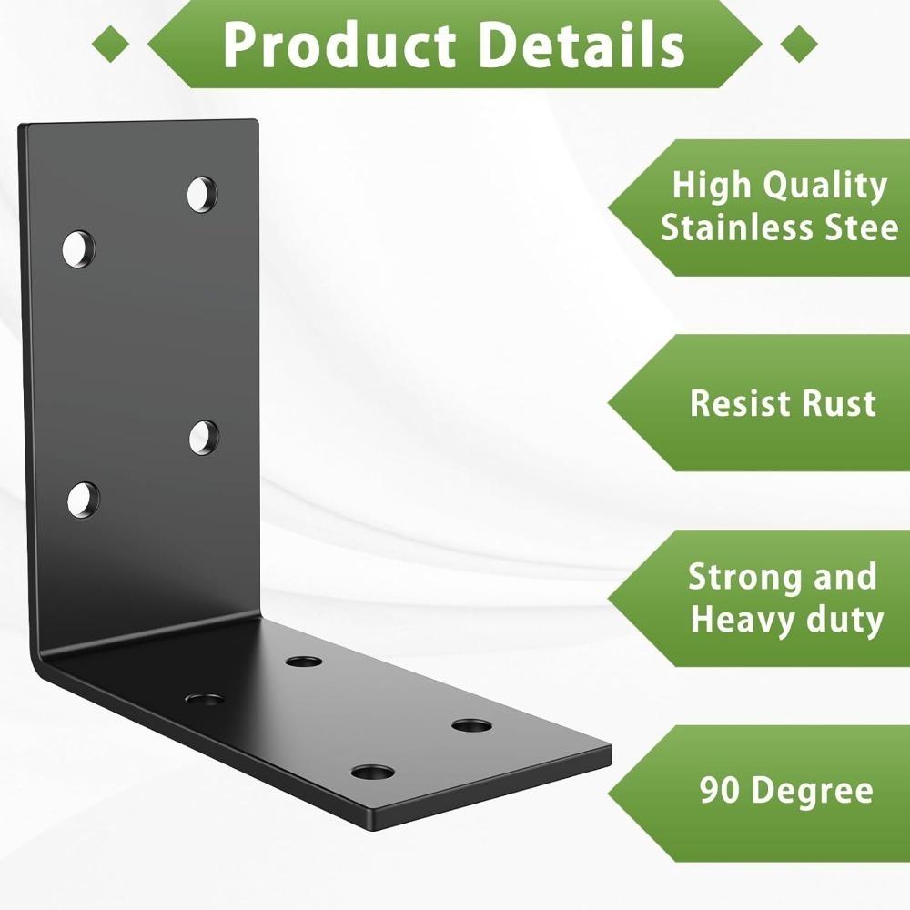 

4PCS Heavy Duty L Shape Corner Brace 90 Degree Angle Bracket Solid Iron for Wood Furniture Shelf Support чорний