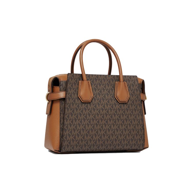 Michael Kors MK Mercer Monogram Logo Vintage Leather Tote Bag Small Women Handbags Dark-Brown Acorn-Brown 35F2GM9S1B-200