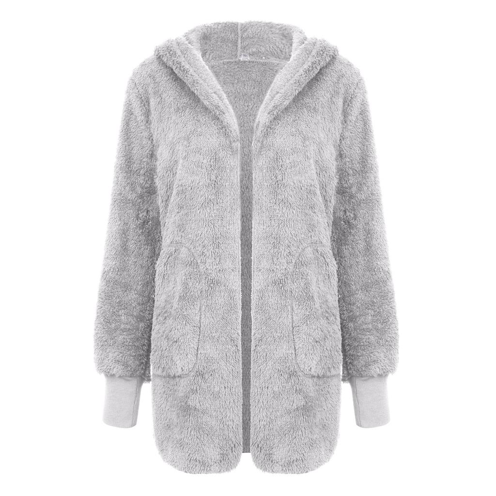 Women's Fashion Cardigan Solid Color Plush Long Sleeve Top Coat