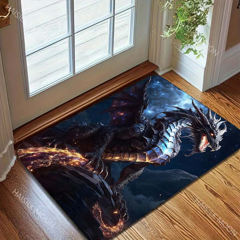 Multiple sizes Black dragon with starry background Print Carpet Rug for Living Room Bedroom Sofa Doormat Home Decor Non-slip Mat