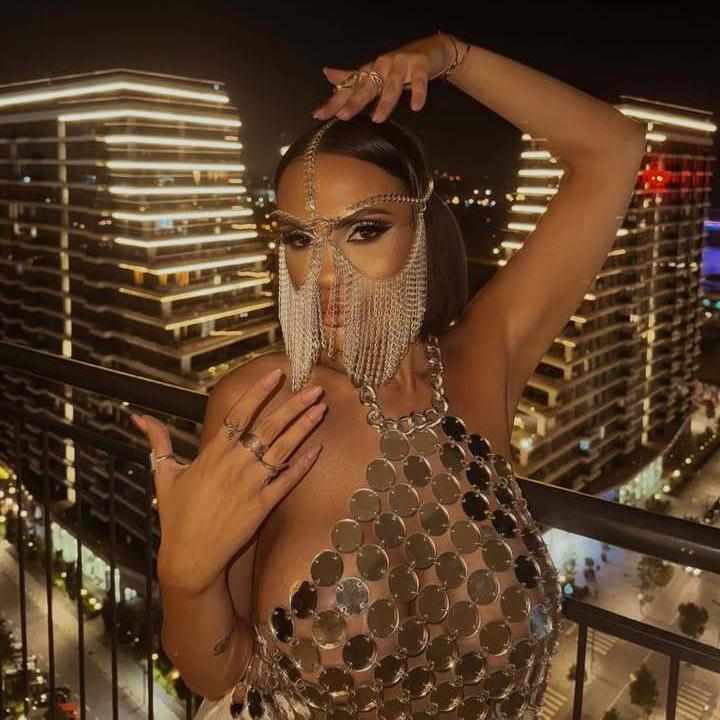 Sequin Halter Vest & Metal Chain Headwear Set