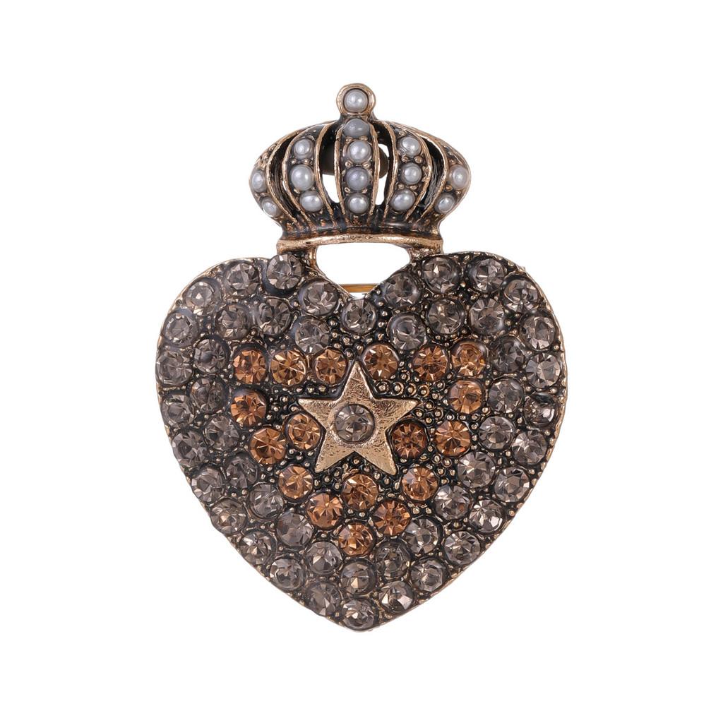 

Vintage Heart Crown Brooch With Pearl Embellishments For Men And Women