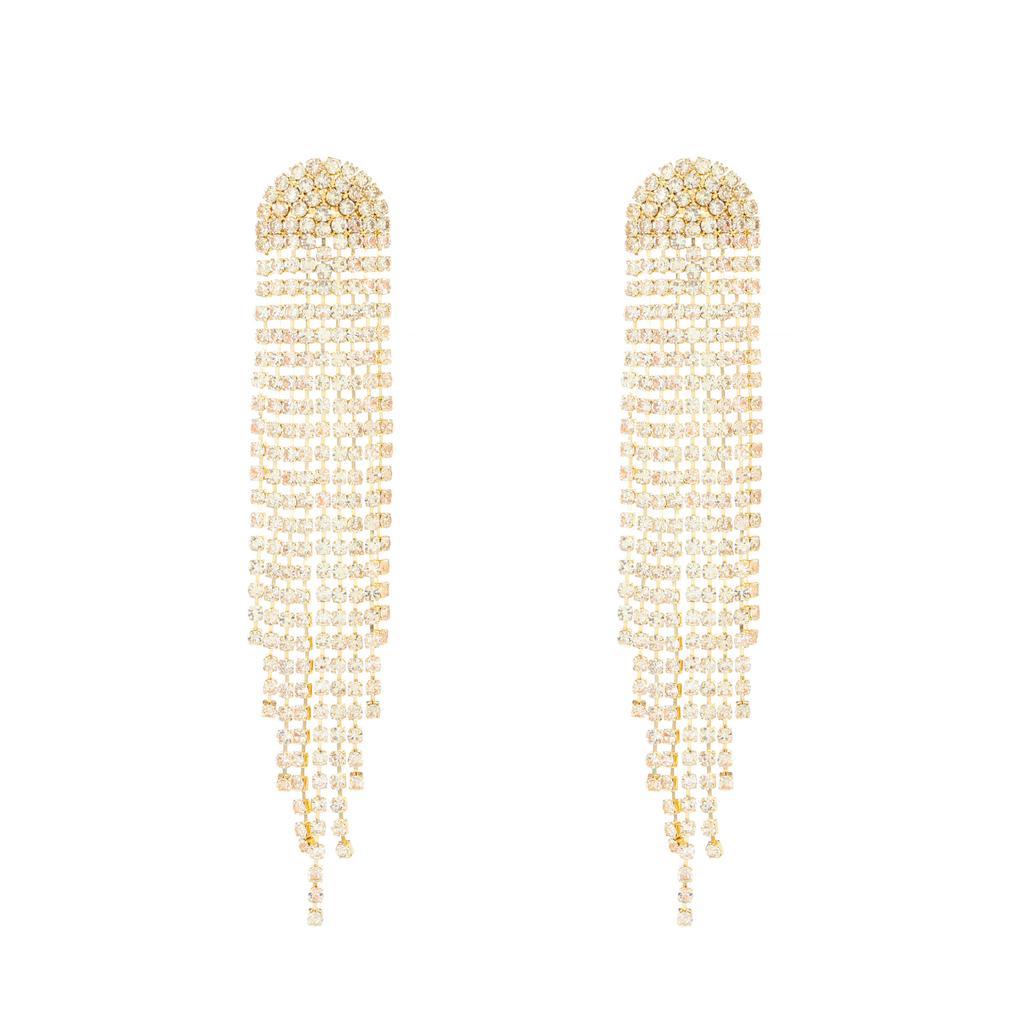 High Quality Light Luxury Full Diamond Exaggerated Chain Fringed Earrings Femininity Love Rhinestone Earrings Internet Celebrity Earrings Wholesale