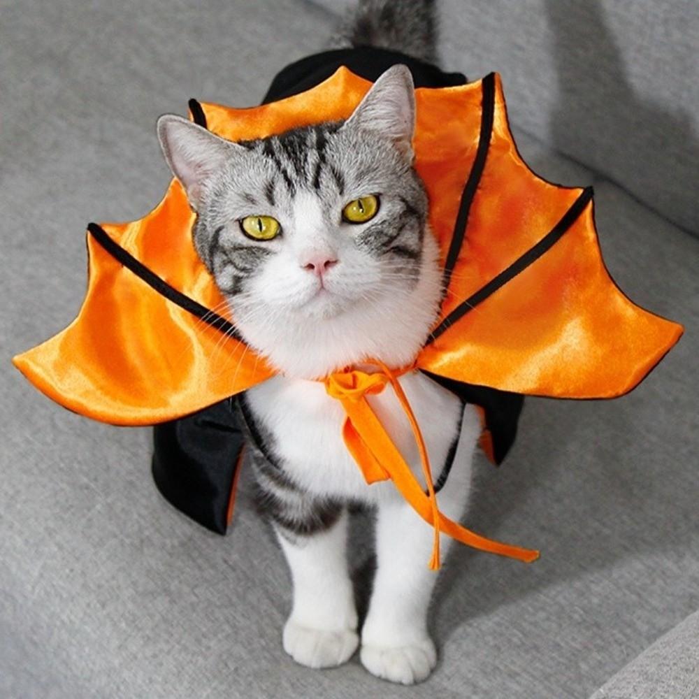Classic Bat Transformation Halloween Pet Costume Stand-collar Comfortable Cat Cosplay Cloak Bow Soft Fabric Kitten Dress Party
