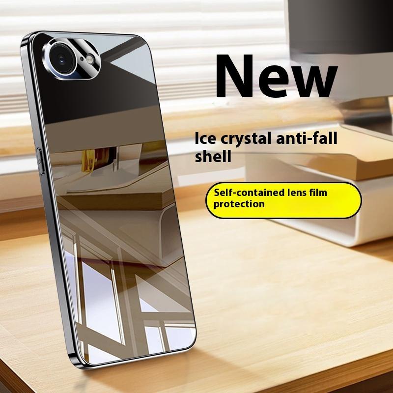 

For iPhone 16e Case Electroplating PC Phone Back Cover with Camera Lens Protector Cyan