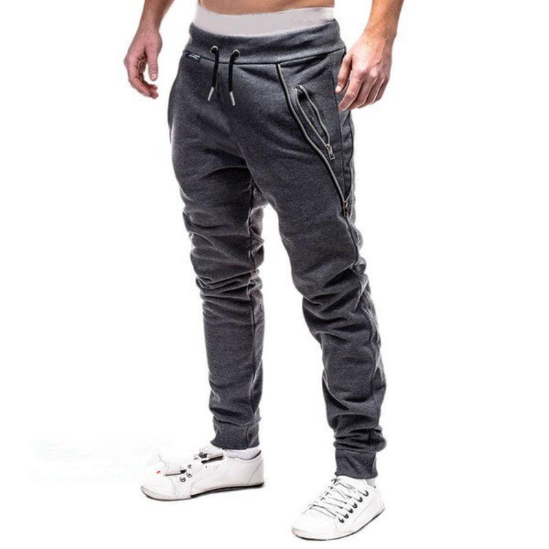 Men Drawstring Zipper Tapered Ankle Fashion Casual Sports Long Pants