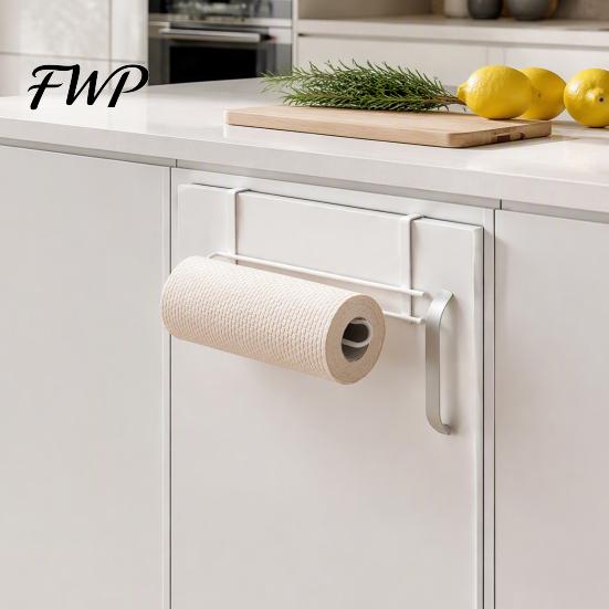 Wall Mounted Kitchen Towel Rack Hanging Paper Rack, Drill-Free Metal Organizer, Space Saving Roll Dispenser Storage for Under Cabinet No Drill