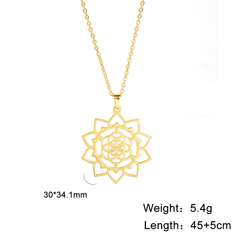 Flower of Life Sacred Geometry Necklace Stainless Steel Mandala Neck Chain Women Men Viking Vintage Universal Spiritual Jewelry