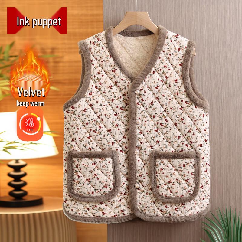 

Теплый жилет для пожилых женщин с цветочным принтом и флисовой подкладкой 3XL