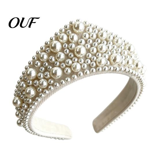 Soft Fabric Hair Accessories Faux Pearl and Diamond Headband for Women, Fashion Crown Style Headband, Elegant Cute Bands Parties with Comfortable Fit