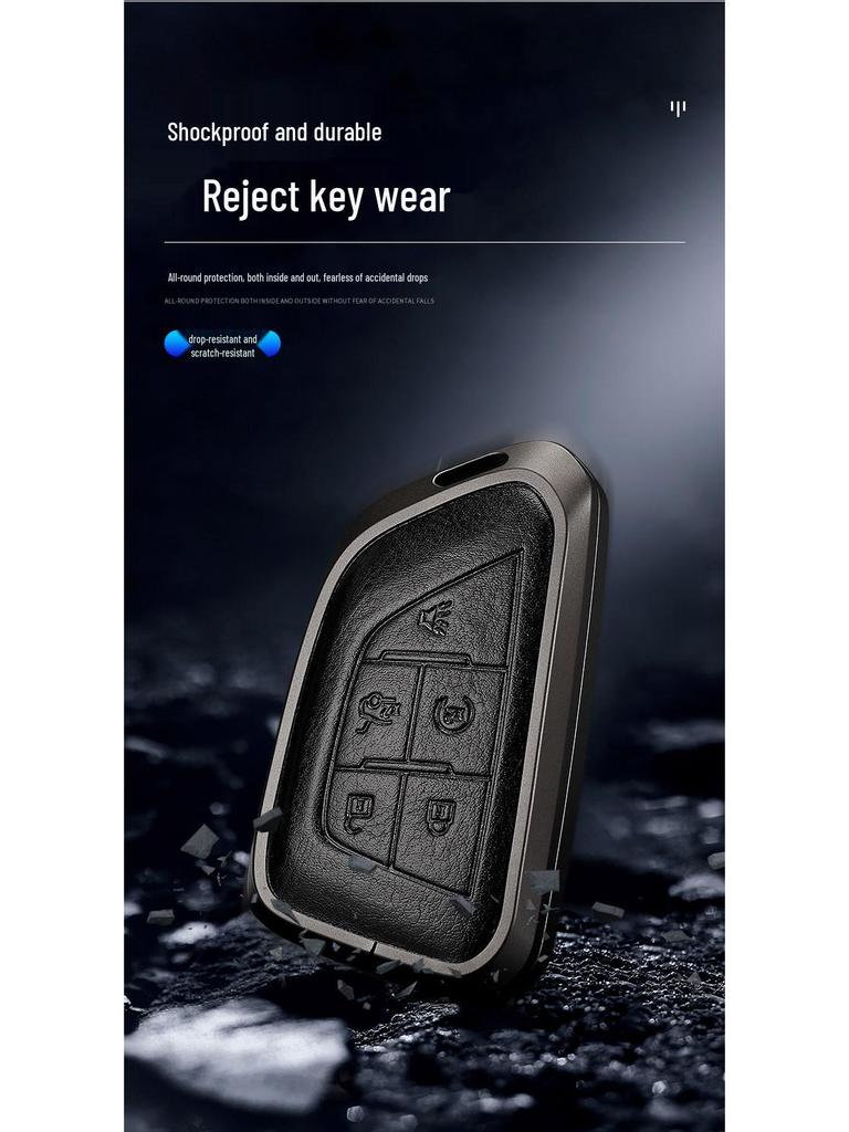 Genuine Leather Key Case for Cadillac XT5, CT5, XTS Key Fob - Unisex Design with Buckle