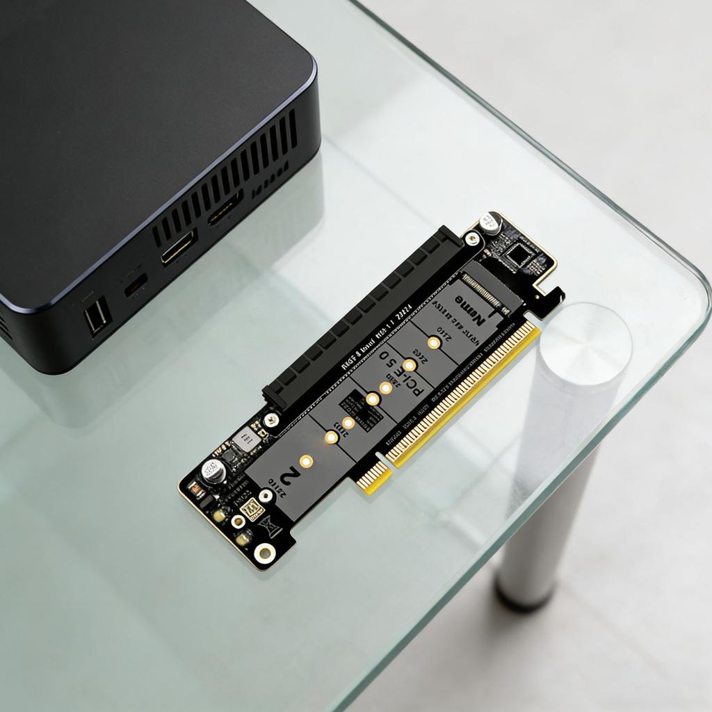 PCIe5.0 Lane Splitting Expansion Adapter Card M.2 NVMe Port Expansion Card Adapter Compatible for Windows and Linux