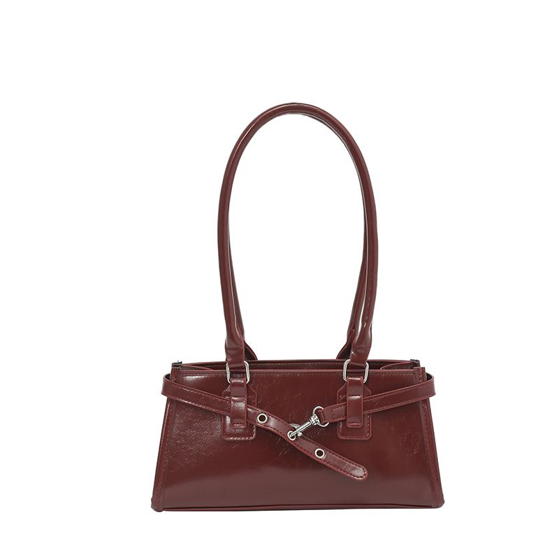PU Leather Retro Shoulder Bag Large Capacity Boston Pillow Handbag with Metal Belt Buckle Leisure Armpit Bag Commute Handbag