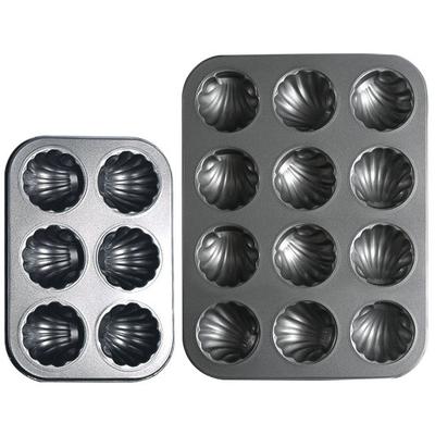 Kek Kalıbı 6/12 Kavite Gıda Sınıfı Deniz Kabuğu Şekli yapışmaz DIY Karbon Çelik Muffin Cupcake Tava Bakeware Mutfak Malzemeleri