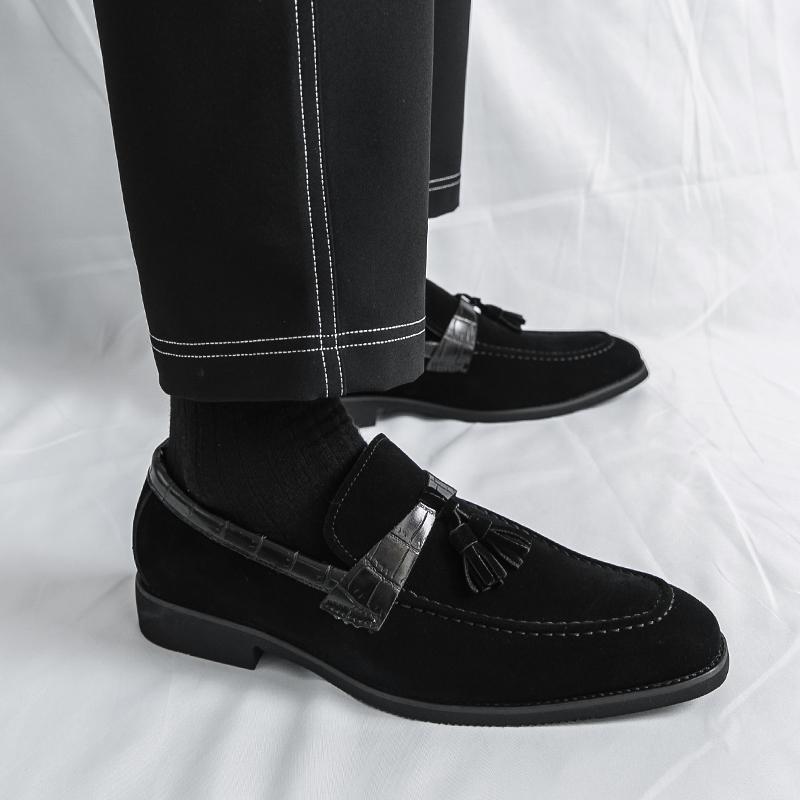 Fashion Tassels Suede Crocodile Skin Color Blocking Design Men Comfortable High Quality Leather Shoes Casual Slip On Flats Soft Loafers