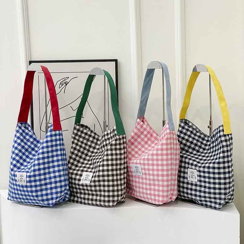 Summer Dopamine Color Plaid Shoulder Bag Women's Large Capacity Backpack Casual Cloth Bag Tote Bag