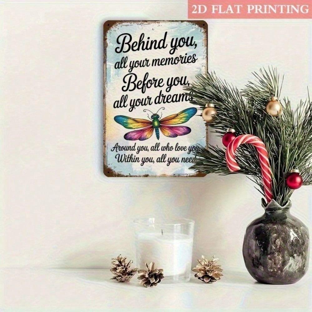 Vintage Metal Poster Dragonfly 12x8 Inch Inspirational Wall Art