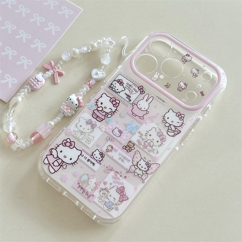Retro Angel Cat & Rabbit Chain iPhone Case for 17 Pro Max/16 Pro Max/15 Pro - Girly Design
