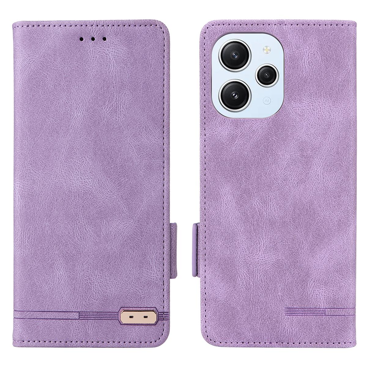 

For Xiaomi Redmi 12 4G/5G (Global) Case Hardware Decor PU Leather Wallet Phone Cover Purple