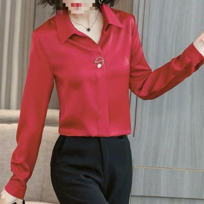 Elegant Women Chiffon Blouse Temperament Turndown Collar Office Lady Shirt Streetwear Casual Solid Color Tops Clothing