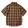 Men'S Short Sleeved Japanese Vintage Plaid Printed Shirt Summer Vacation Beach Check Shirt Button Down Half Sleeved Shirt