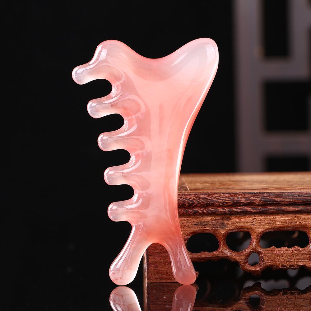 Resin Multifunctional Four-in-One Gua Sha and Massage Comb - Sandalwood Facial and Head Therapy Tool