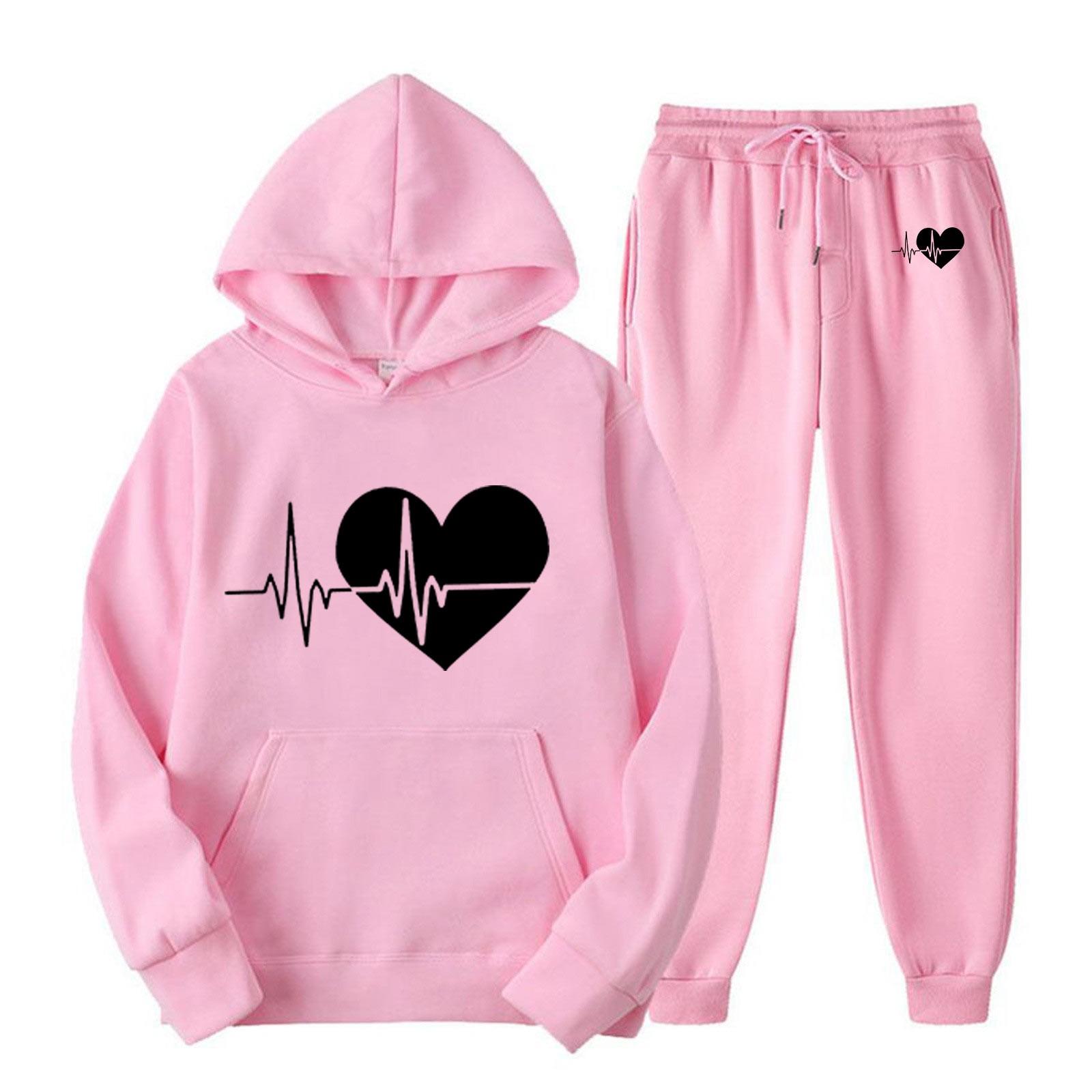 

Женский повседневный свободный пуловер с длинными рукавами, толстовка с капюшоном на шнурке и принтом «День святого Валентина», из двух частей XL розовый