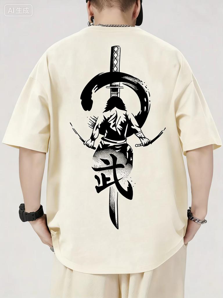 Summer Unisexs Cotton Trendy Casual Tshirt With Dark Eleunisexts Japanese Samurai Sword Print Breathable Shortsleeved Tees Unisex