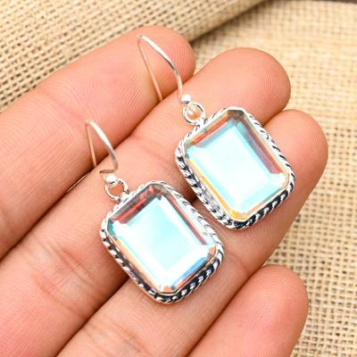 Rainbow Mystic Topaz Gemstone Handmade 925 Solid Sterling Silver Jewelry Earrings For Her