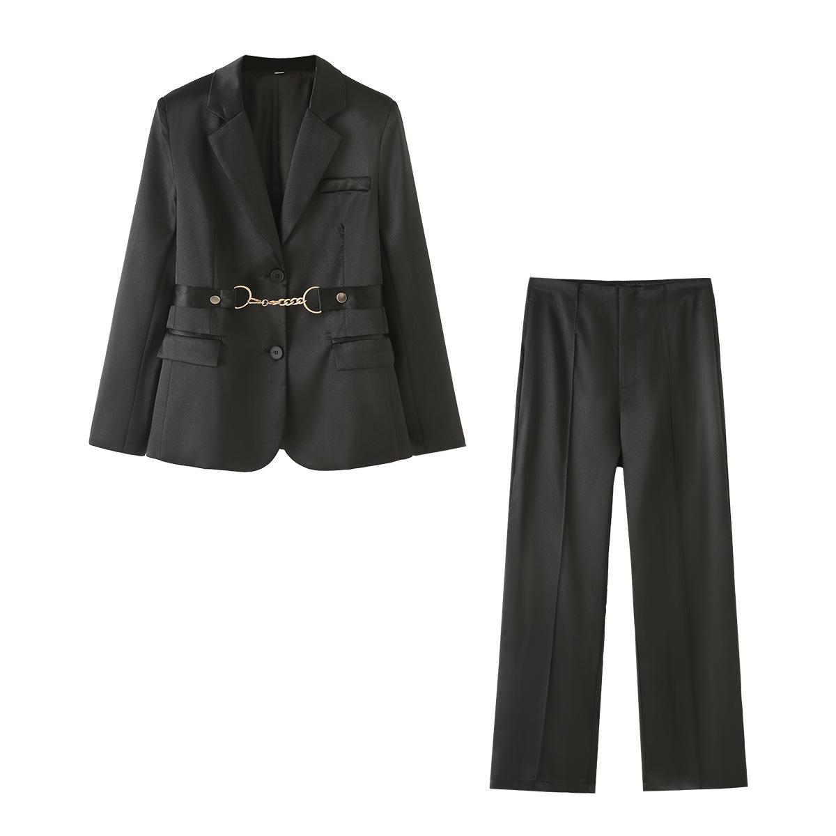 

Женский приталенный костюм-двойка с цепочками, весна 2025 S чёрный