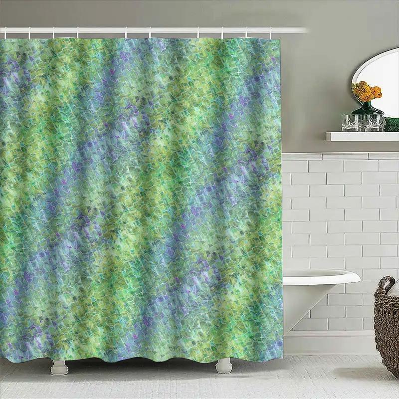 Green Blue Abstract Pattern Shower Curtain Waterproof Bathroom Decorations 3D Print Bath Mat Set For Home Decoration Green Blue