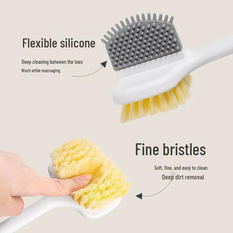 Long-Handled Double-Sided Soft Bristle Foot and Back Scrubber with Exfoliating Grinder for Bathroom.
