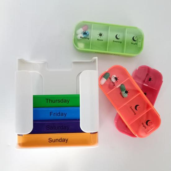 Weekly Pill Organizer Morning Noon Evening Night 4 Times A Day Pill Storage Box Large Capacity 7-Days Medication Dispenser Container