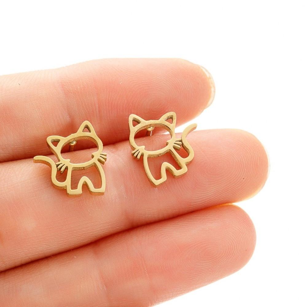 Punk Style Cartoon Hollow Out Ear Studs Cute Design Small Jewelry Minimalist Cat Earrings  Unisex
