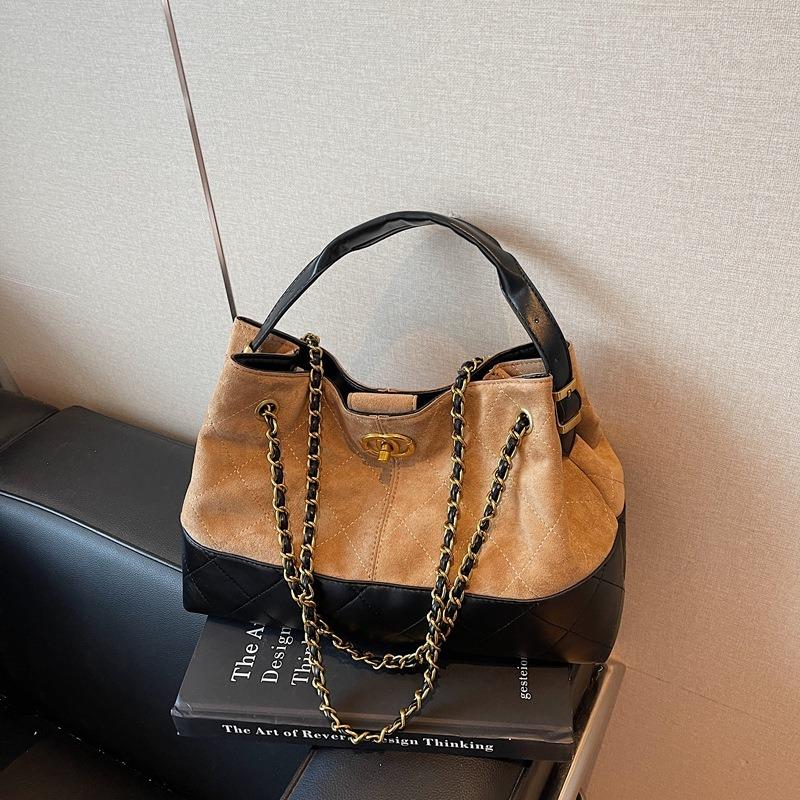 

Премиальная сумка в стиле ретро для通勤, женская новая сумка через плечо большой вместимости, сумка-тоут с цепочкой для переноски коричневый