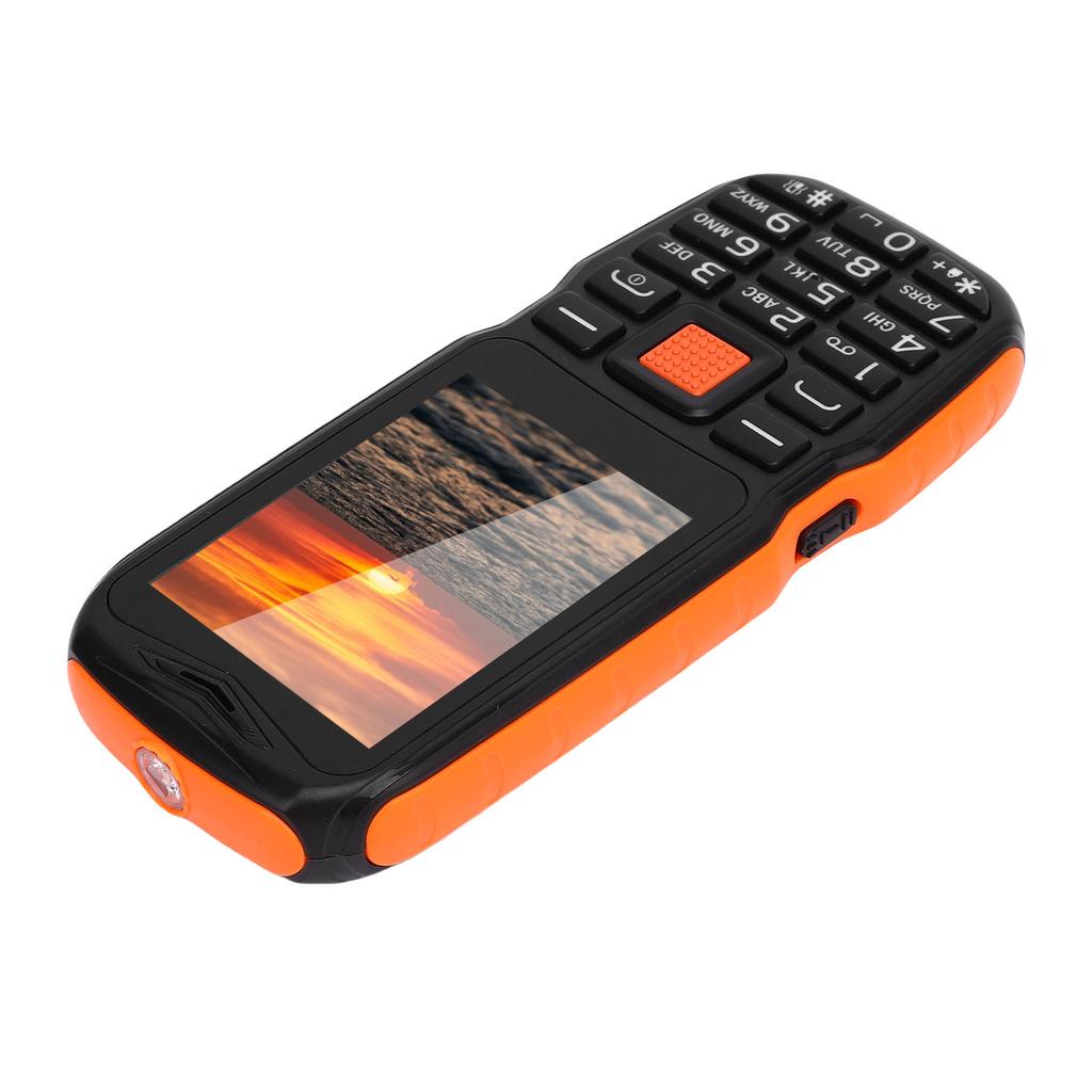 Stor Knapp Telefon 2.6in HD Skjerm 0.13MP Dobbelt SIM Dobbelt Standby 2G Mobiltelefon med Sideknapp Lommelykt Oransje