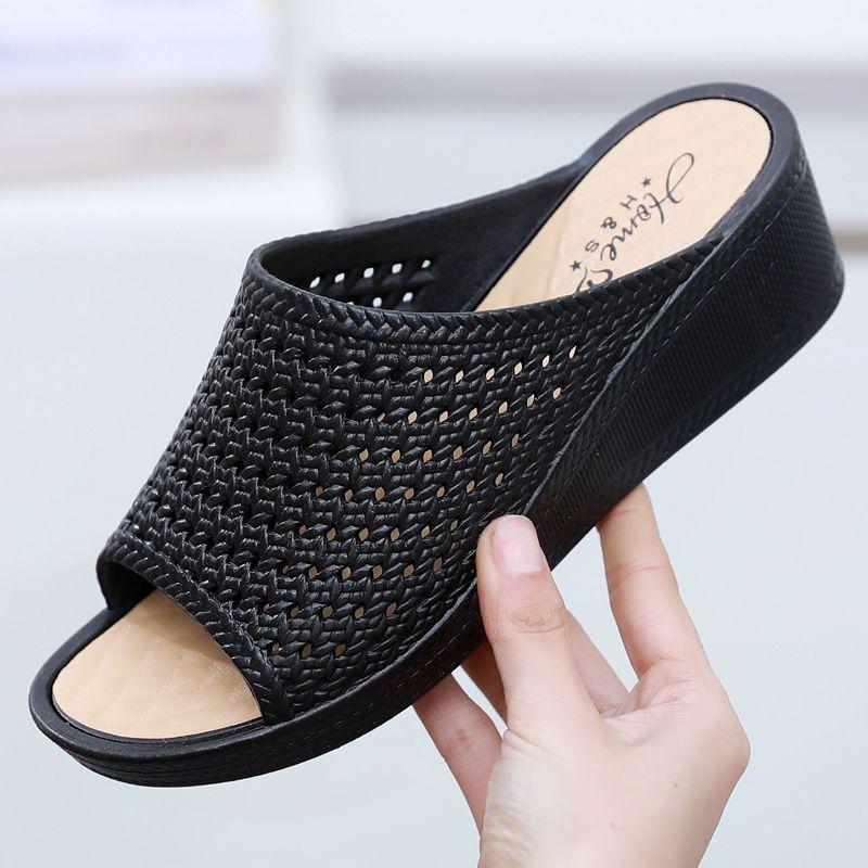 Papuci groși cu toc înalt pentru mamă de vară, îmbrăcăminte ocazională pentru femei, pantofi de plajă anti-alunecare, în dormitor, acasă, baie