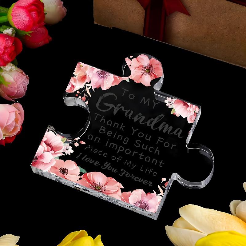 2D Flat "To My Grandma" Elegant Acrylic Puzzle Gift for Grandma Plaque, Floral Design, Suitable for Wall Decoration, Porch, Room, Villa, Accents Home,