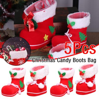 5Pcs Christmas Candy Boots Bag Little Red Boots Creative Sugar Storage Bags Mini Festival Theme Home Decoration Xmas Supplies