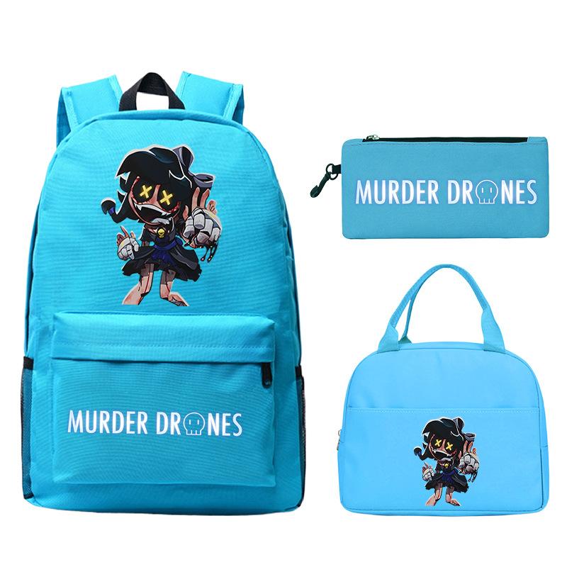 Murder Drones Printed Children's Backpack Pencil Bag Meal Bag Set Large Capacity Student School Bag