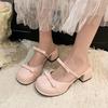Summer JX New Mid-heeled Slippers Women's Bow Temperament Gentle Floral Bag Head Half Drag