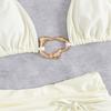 The new product debuts a three-piece bikini solid-color lace-up swimsuit.